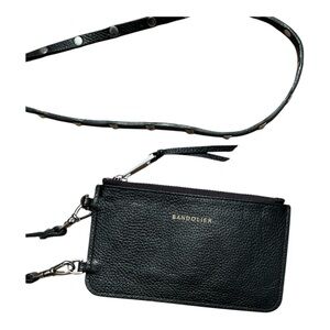 Bandolier Leather Minimal Pouch Purse With Sarah Studded Strap Black Gold